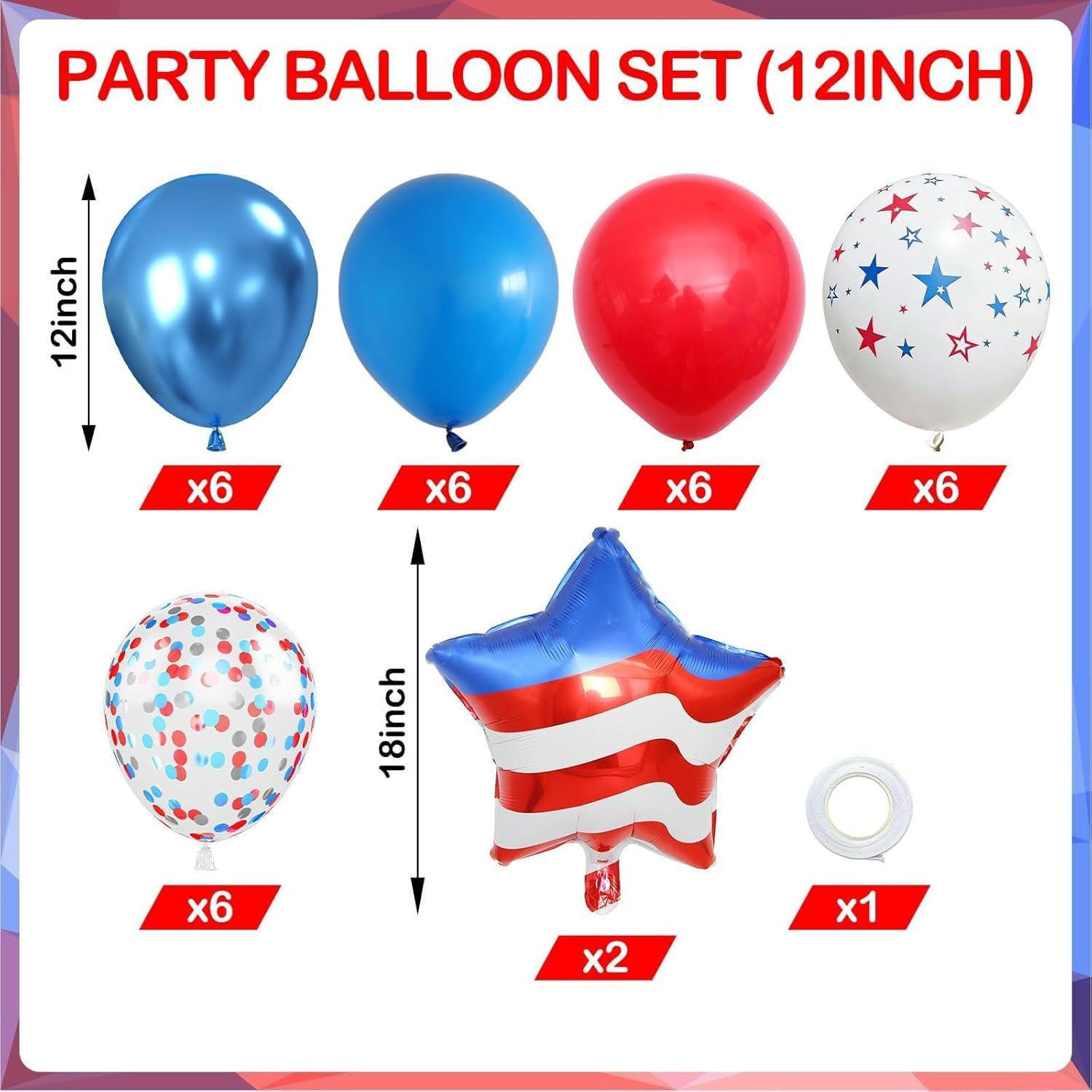 Red White Blue Balloon Kit: American Flag, Confetti, Stars – 4th July Decorations