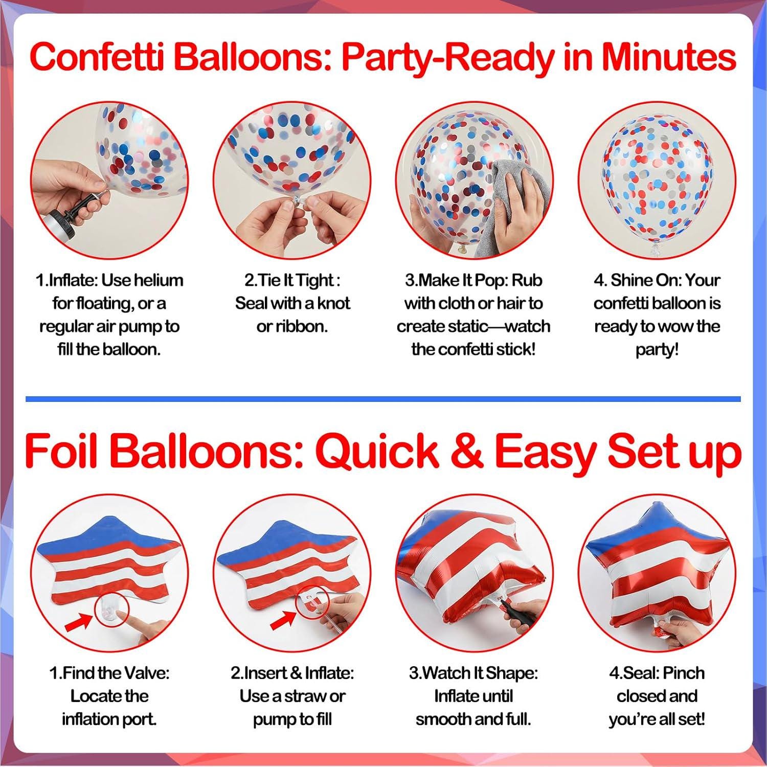 Red White Blue Balloon Kit: American Flag, Confetti, Stars – 4th July Decorations