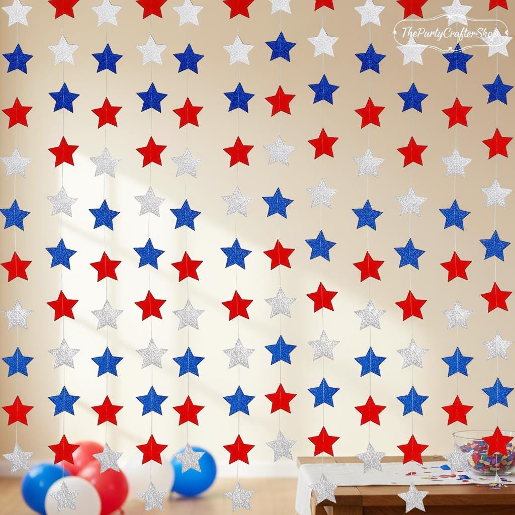 3 Pack Patriotic Star Garland Streamers 44FT Red White Blue 250th Anniversary Decorations