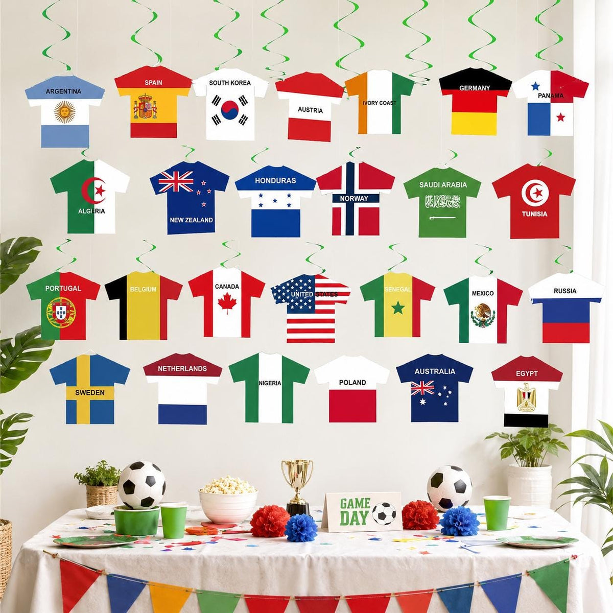 50PCS International Flag Hanging Swirl Decorations World Flags Sports & Soccer Party Decor