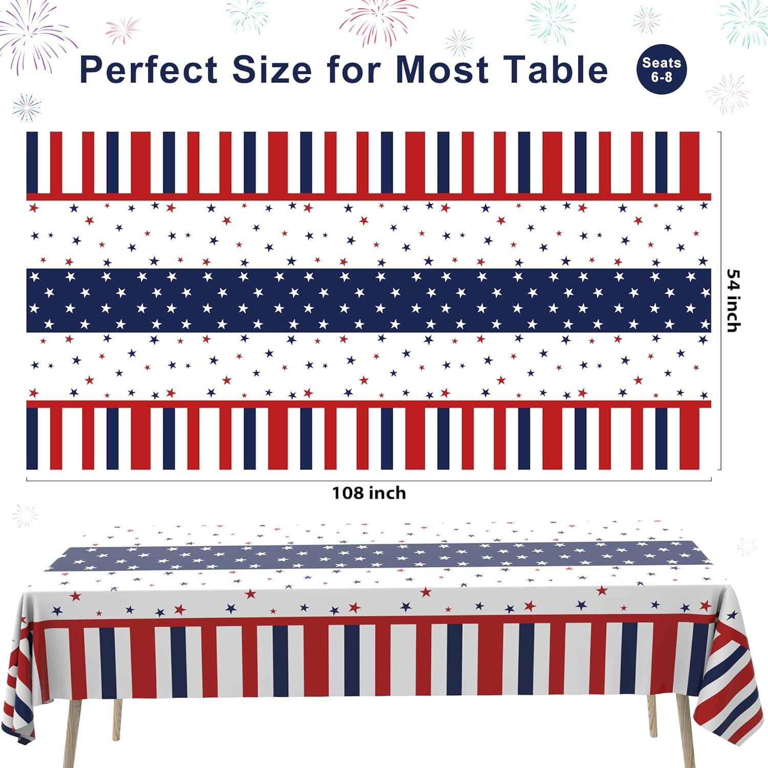 3 Pack Patriotic Tablecloths Red White Blue Disposable USA Party Table Covers