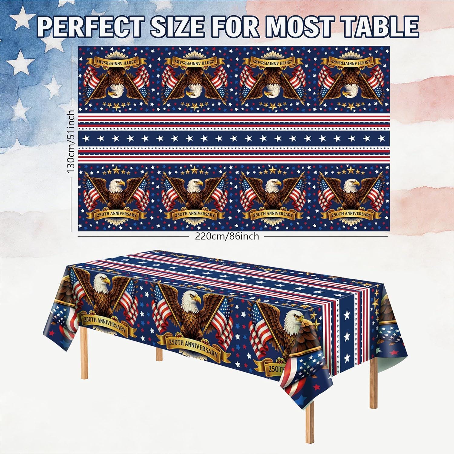 2 Pack America 250th Anniversary Patriotic American Flag Tablecloths 4th of July Party Decor
