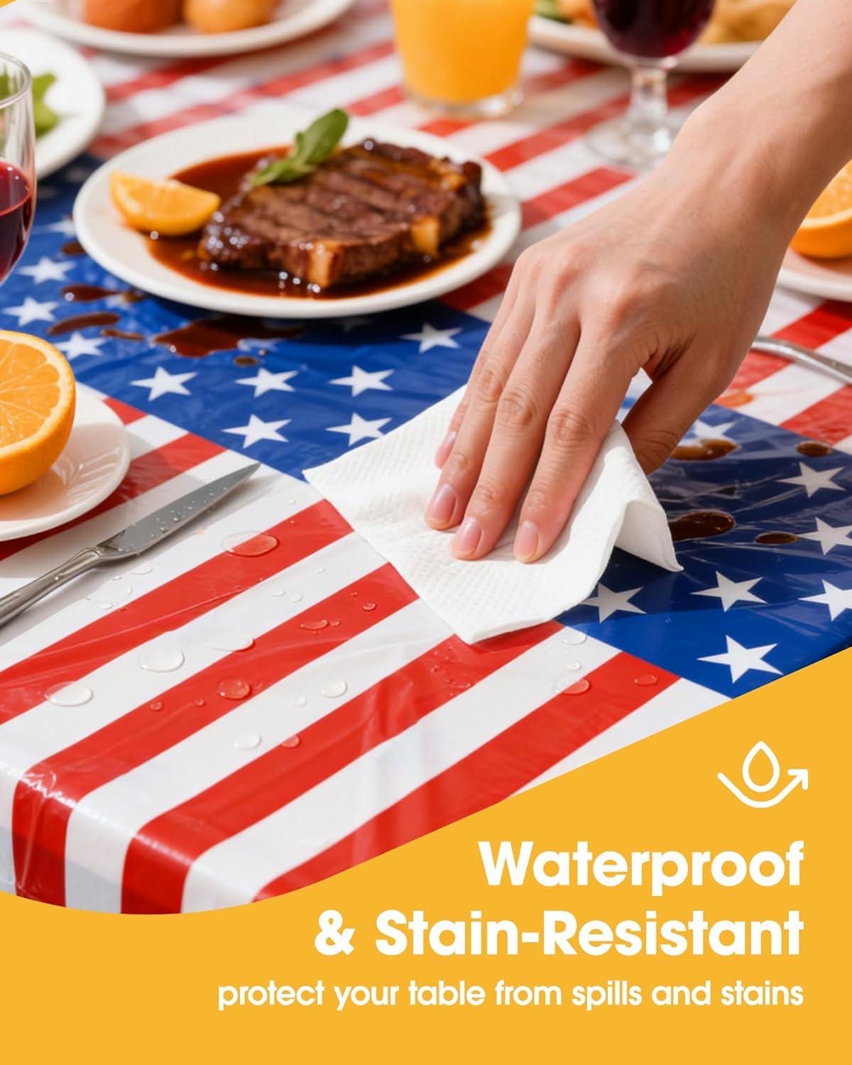 4 Pack American Flag Tablecloths 54x108 Inch Disposable Patriotic Party Table Covers