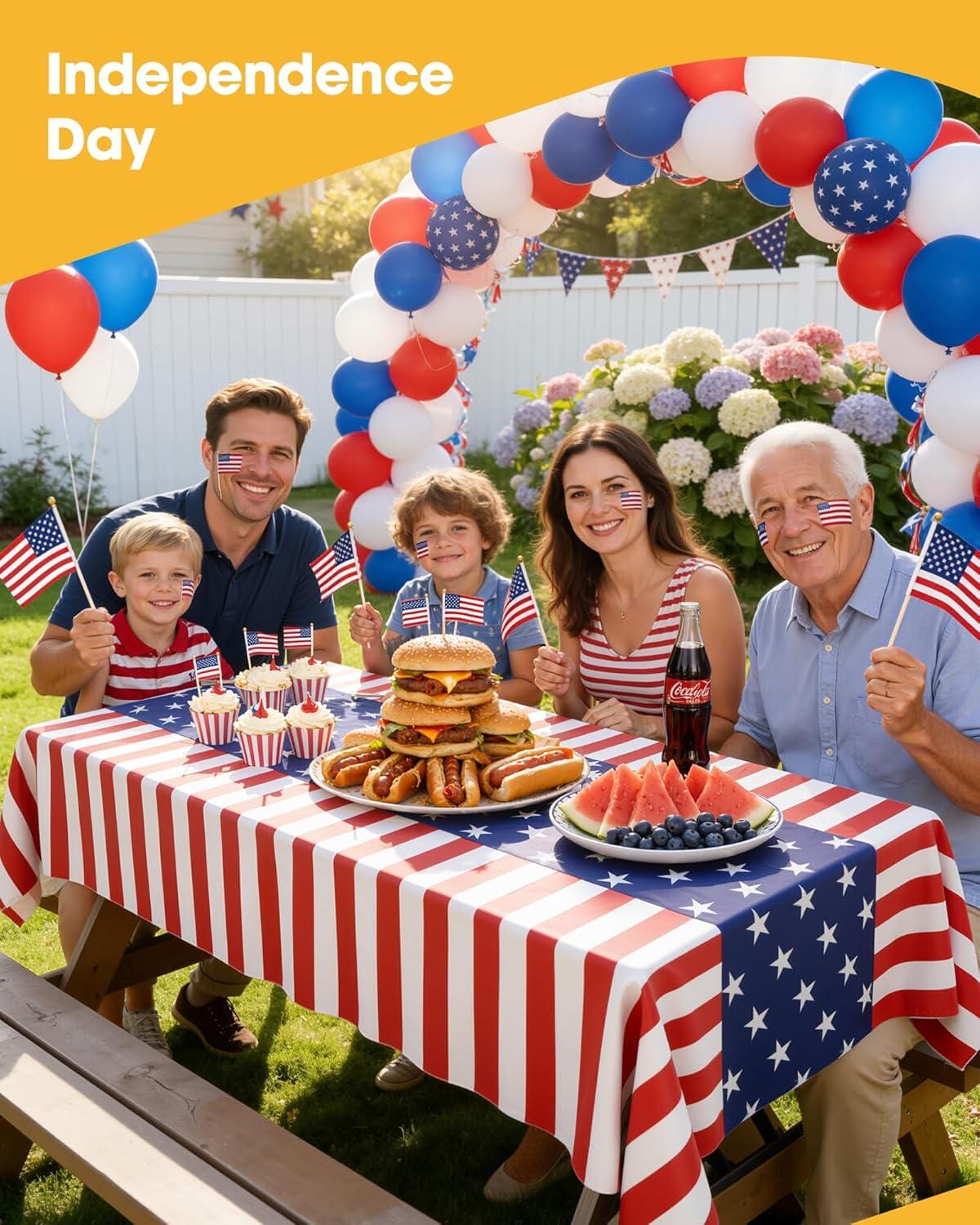 4 Pack American Flag Tablecloths 54x108 Inch Disposable Patriotic Party Table Covers