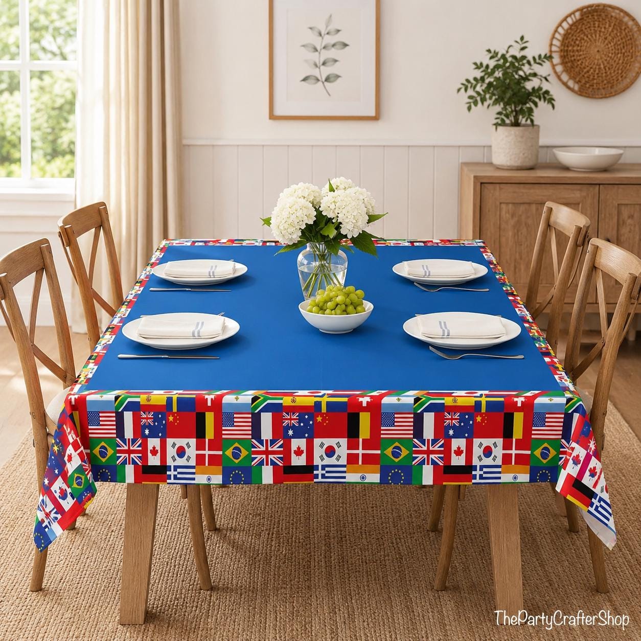 2 Pack International World Flags Tablecloths 54x108 Inch Multicultural Party Table Covers