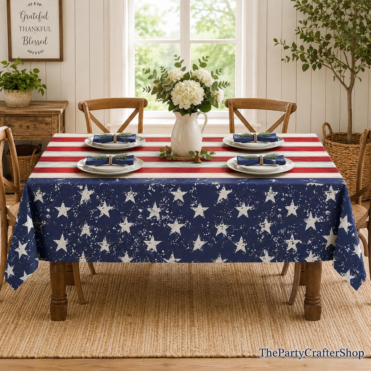 3 Pack Vintage American Flag Tablecloths 54x108 Inch Patriotic Disposable Party Covers