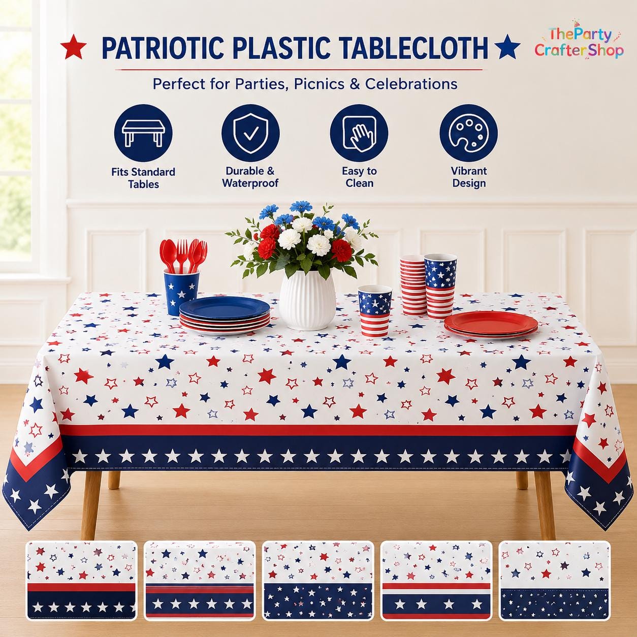 60x84 Inch Patriotic Stars Tablecloth American Flag Independence Day Party Table Cover
