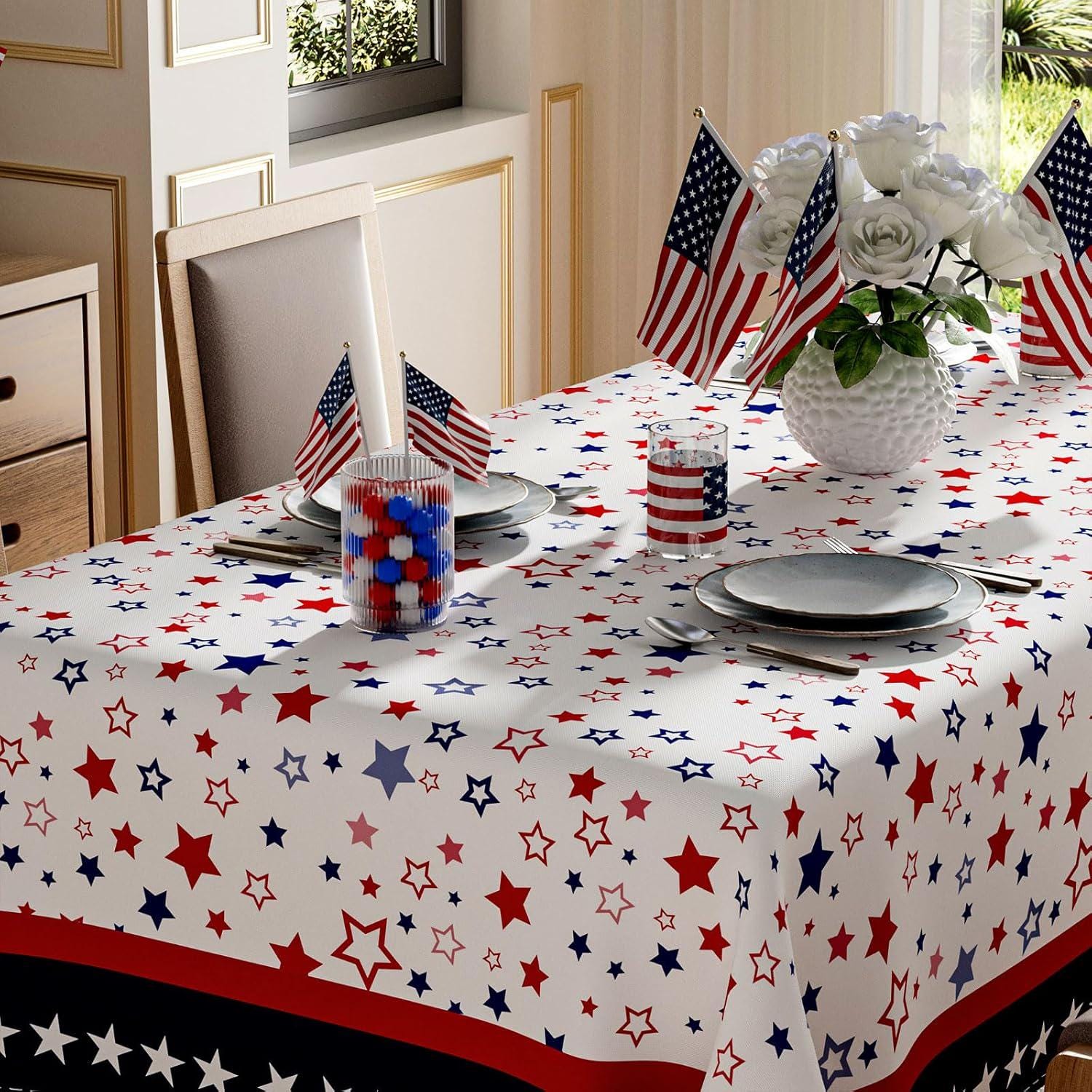 60x84 Inch Patriotic Stars Tablecloth American Flag Independence Day Party Table Cover