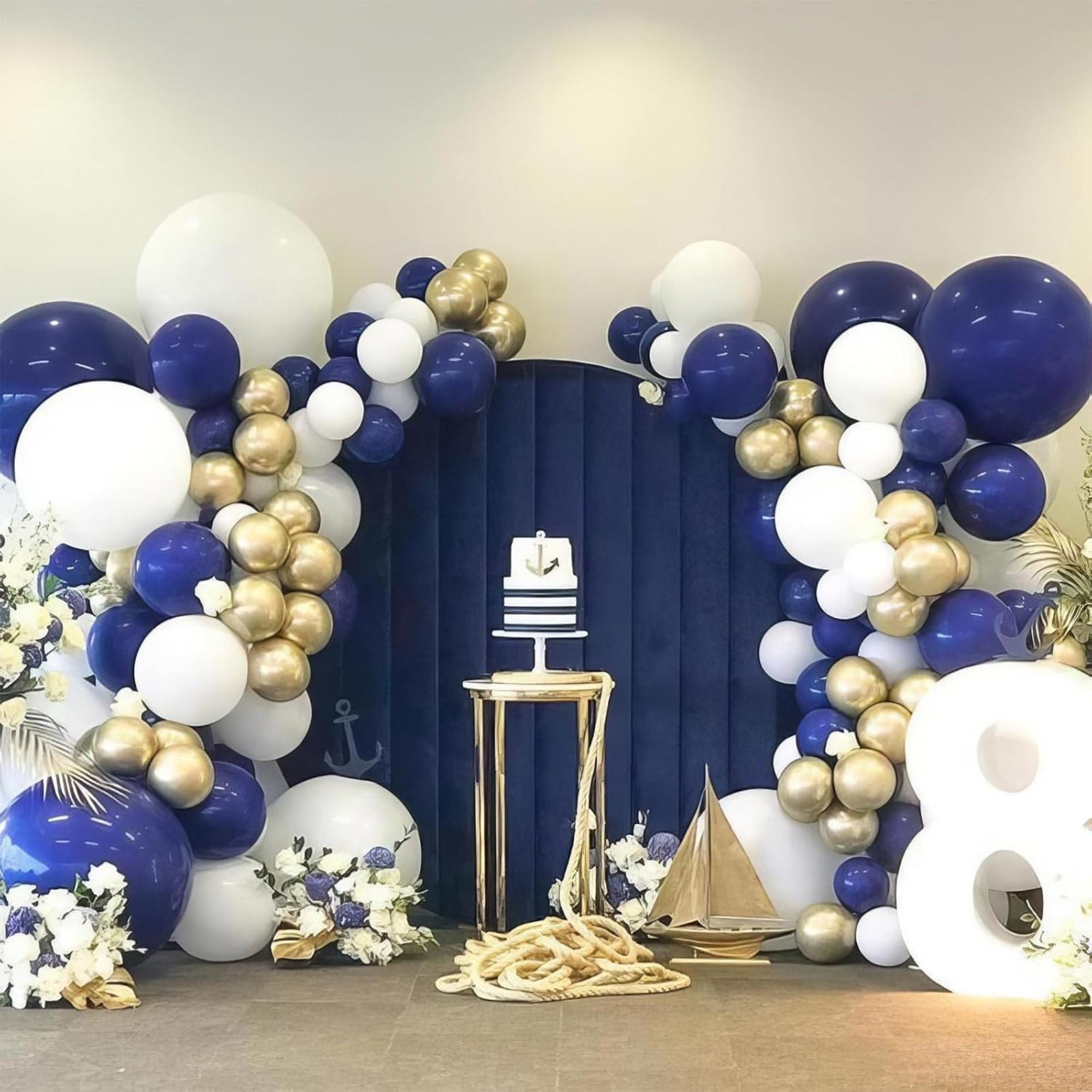 Royal Blue Gold White Balloons | Confetti, Macaron Latex Party Decor