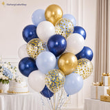 Royal Blue Gold White Balloons | Confetti, Macaron Latex Party Decor