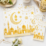 Eid Mubarak Tablecloth Set | Gold Crescent Moon Mosque Design (2 Pcs, 54x108 Inch)