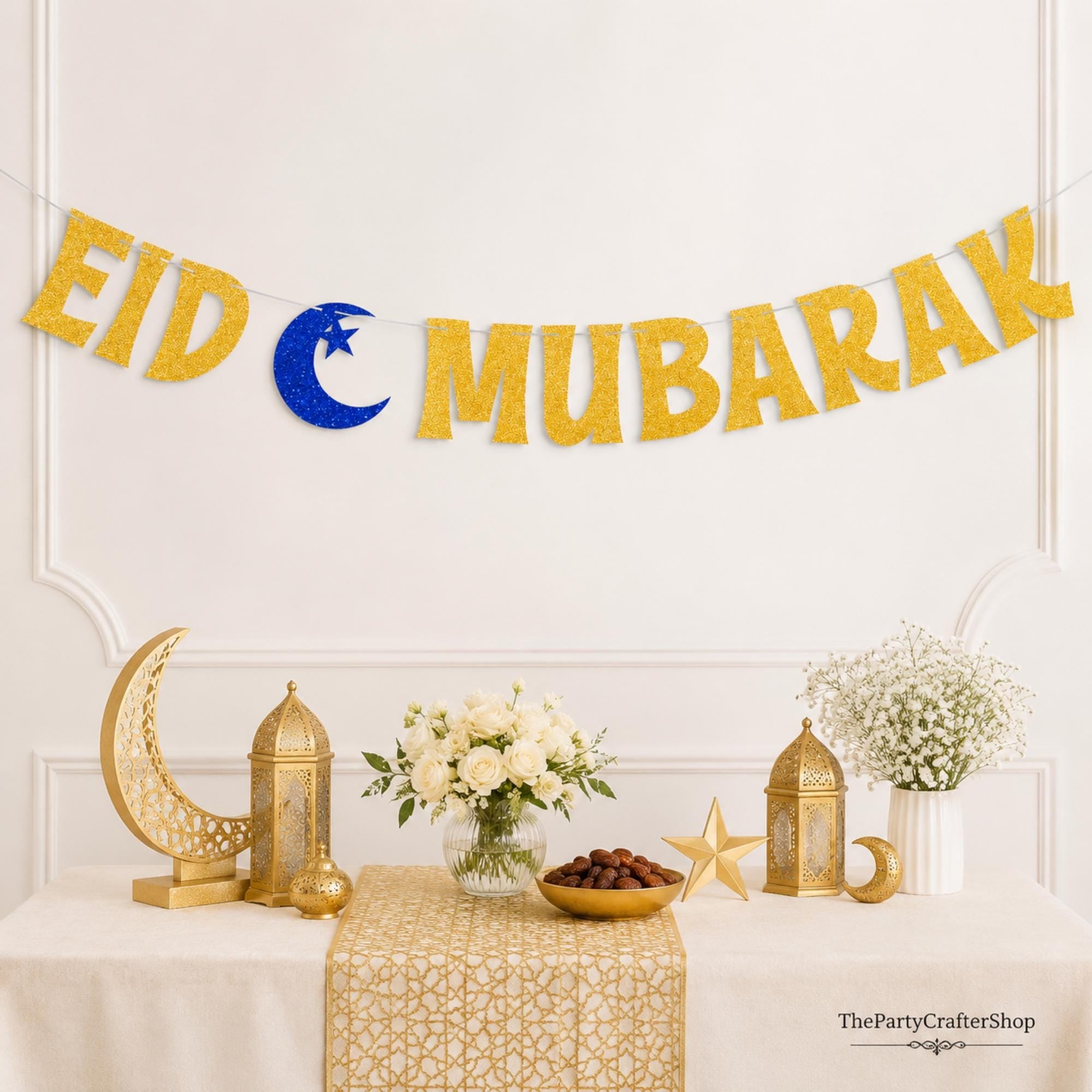 Gold Eid Mubarak Banner | Hajj Umrah Islamic Party Decorations