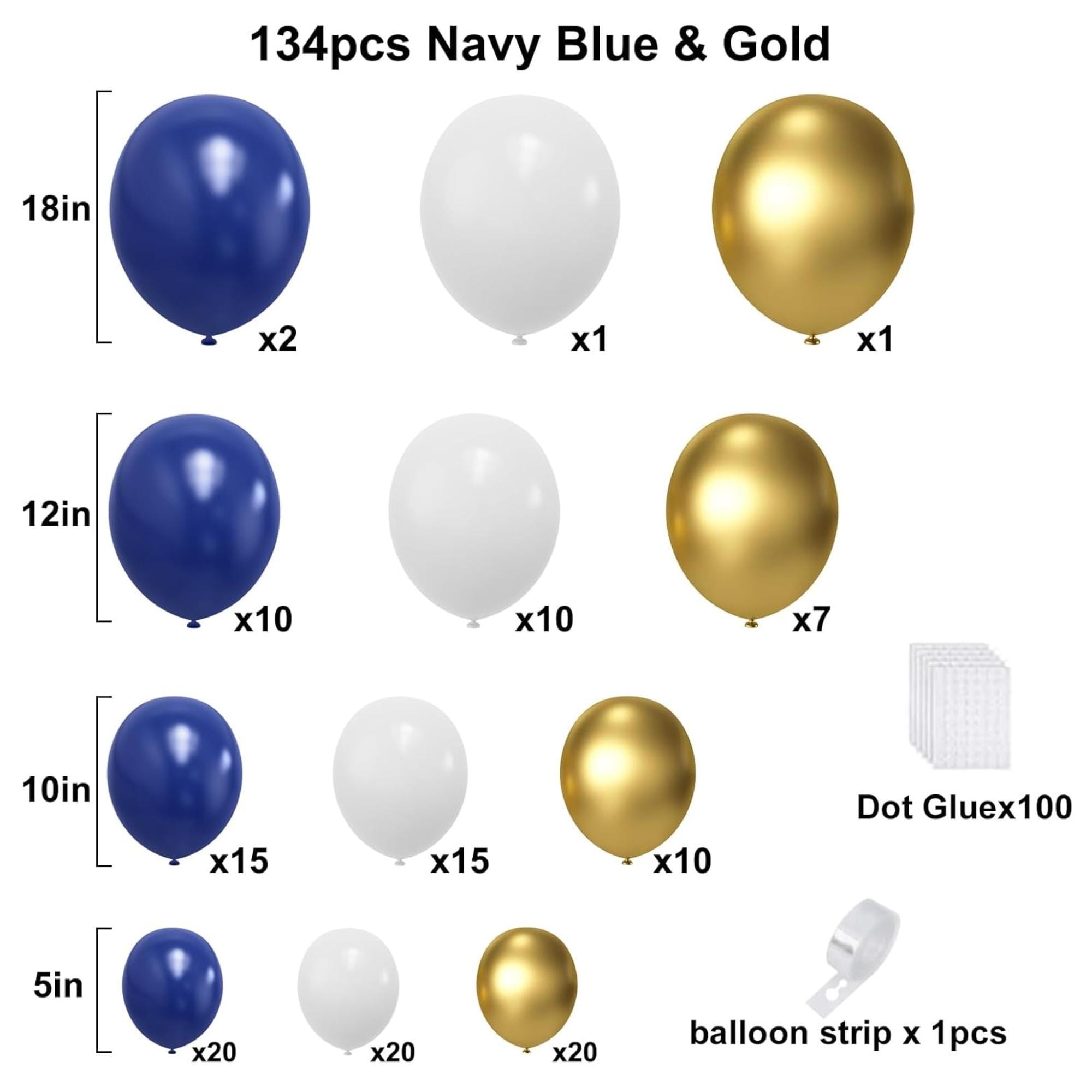 Blue Gold Balloon Arch Kit | Navy White Party Garland | Eid ul Adha Decor