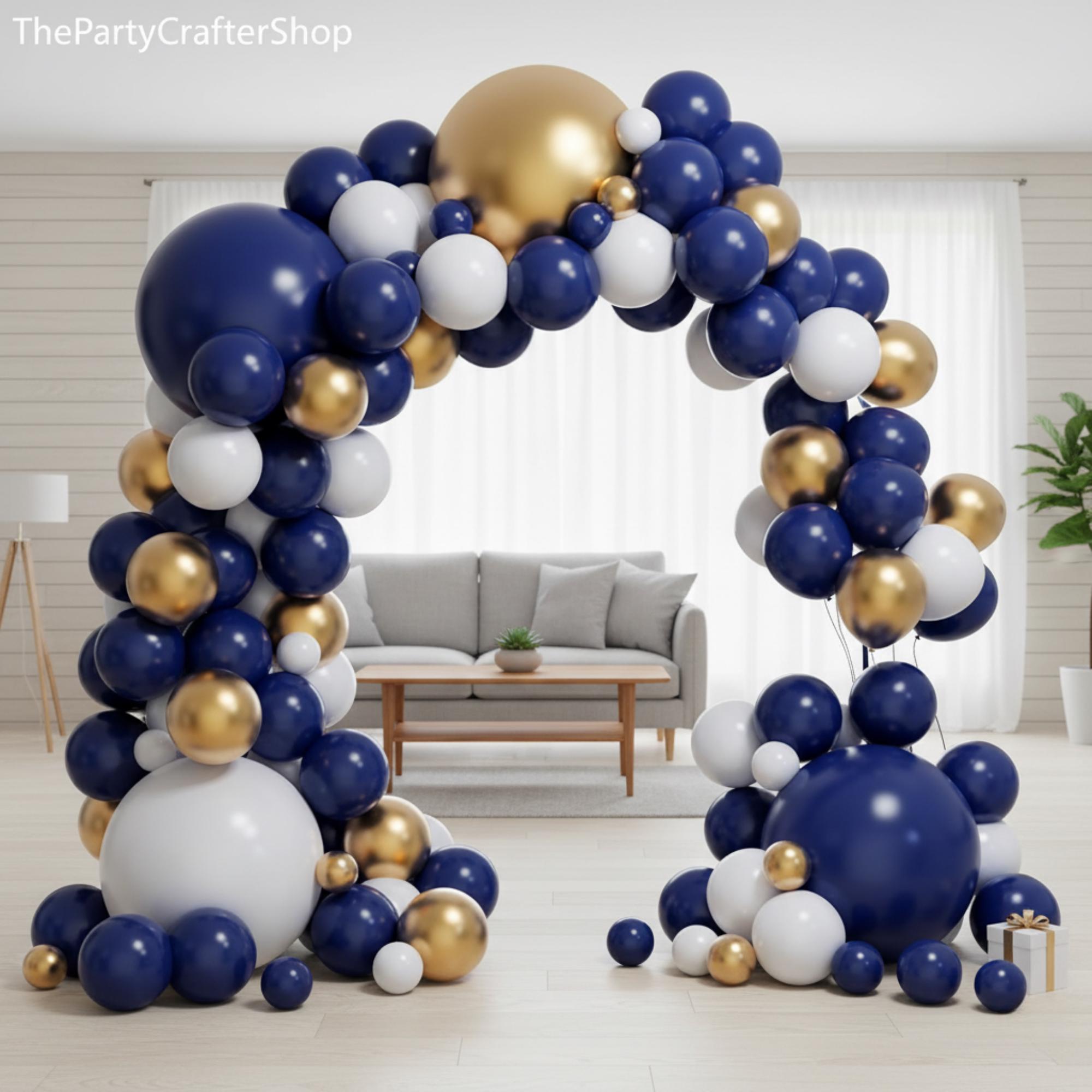 Blue Gold Balloon Arch Kit | Navy White Party Garland | Eid ul Adha Decor