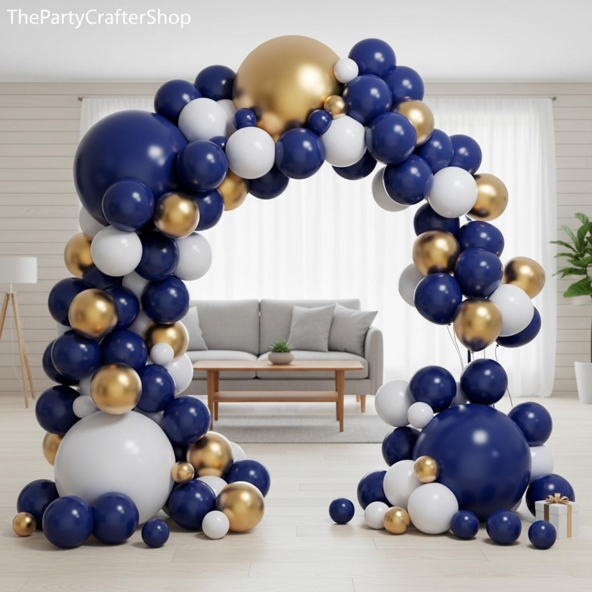 Blue Gold Balloon Arch Kit | Navy White Party Garland | Eid ul Adha Decor