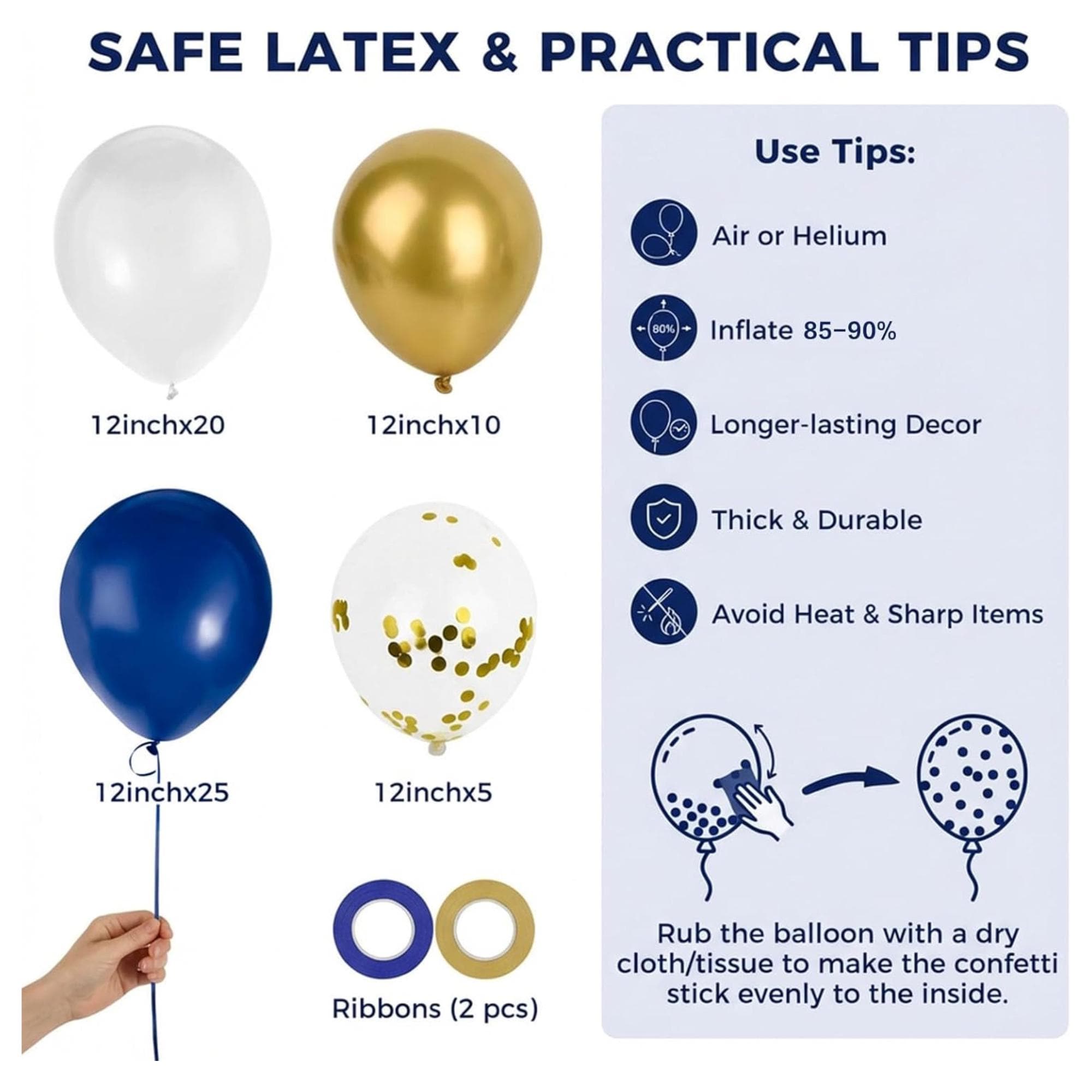 Eid Ul Adha Royal Blue Gold White Balloons | 60 Pcs Confetti Balloon Set