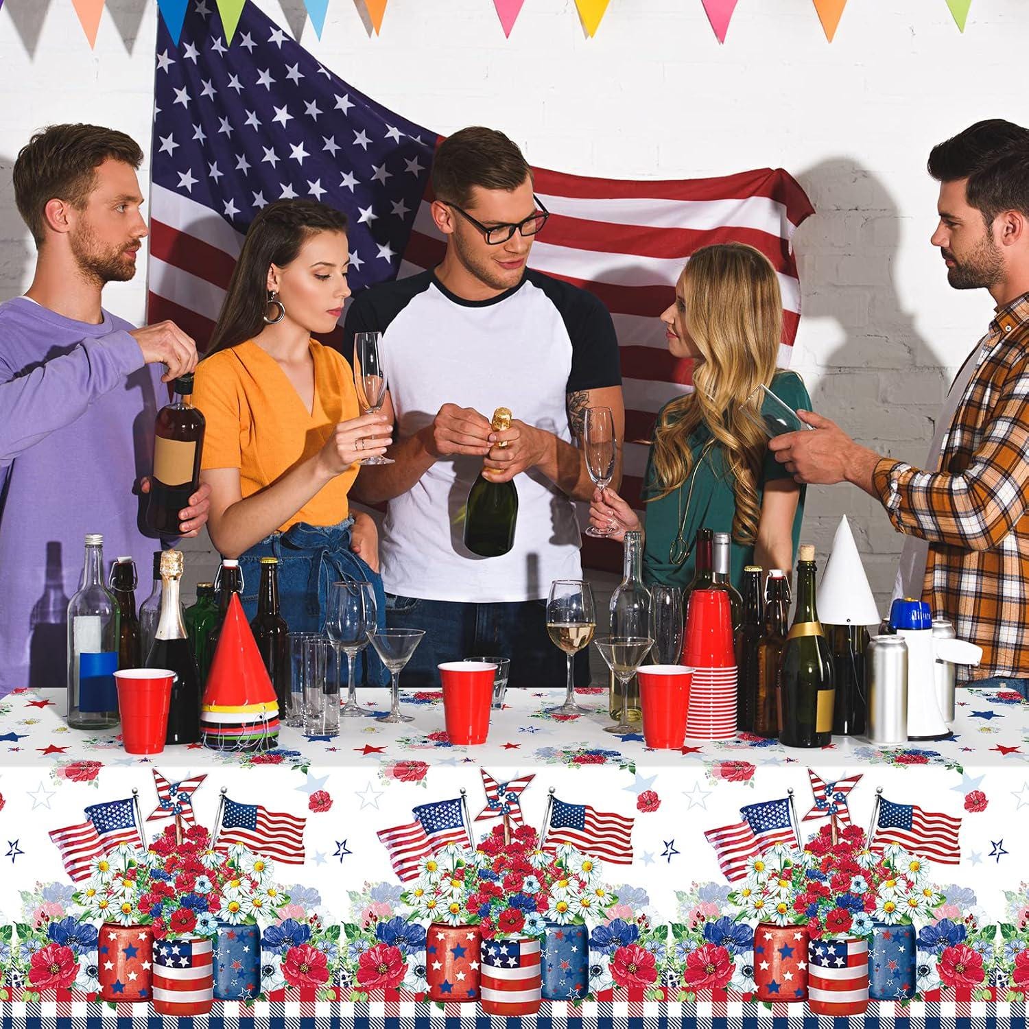 3 Pack Patriotic Tablecloths 54x108 Inch Red White Blue USA Party Table Covers