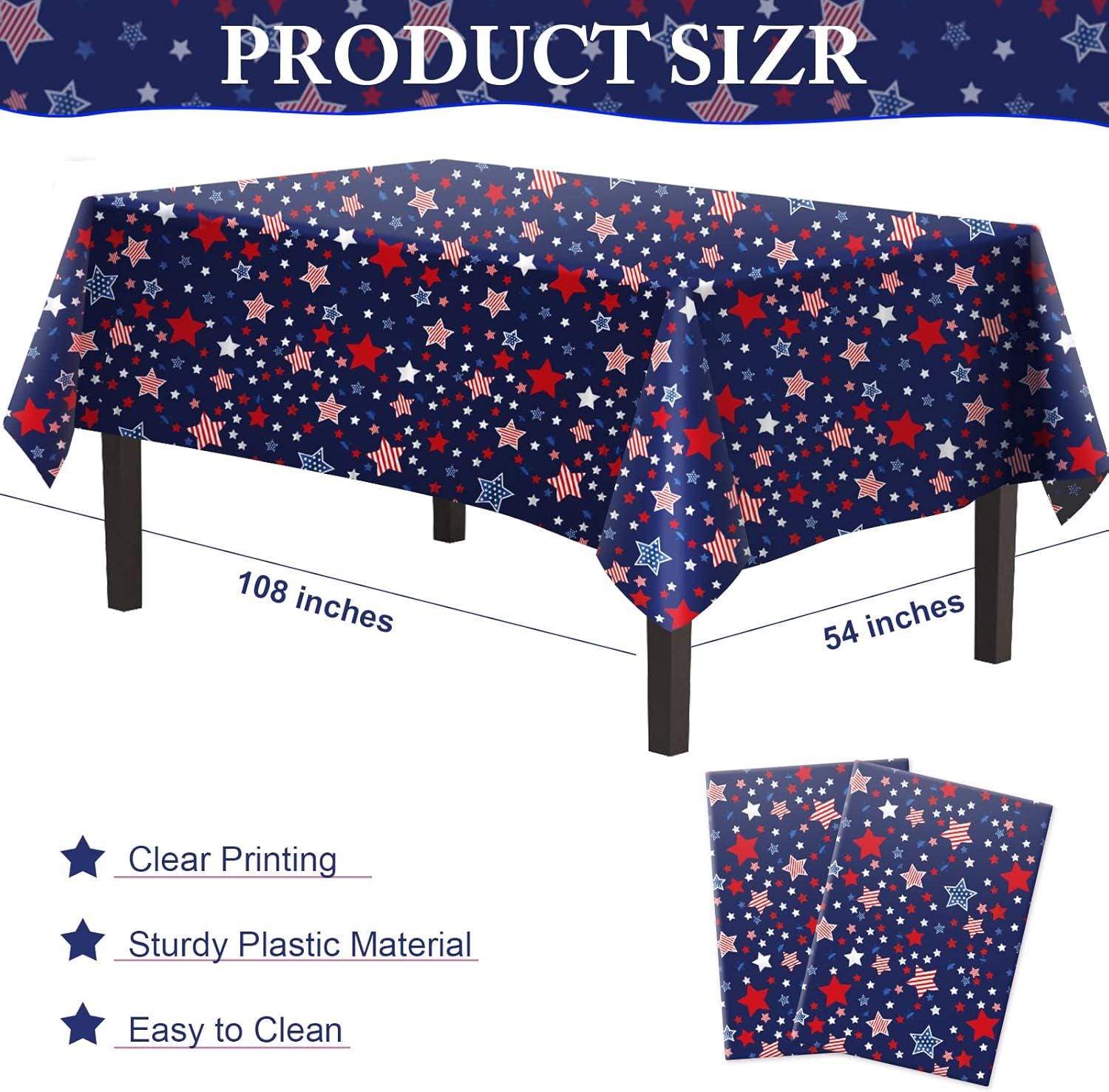 2 Pack Navy Blue Patriotic Tablecloths 54x108 Inch Disposable 4th of July Party Covers