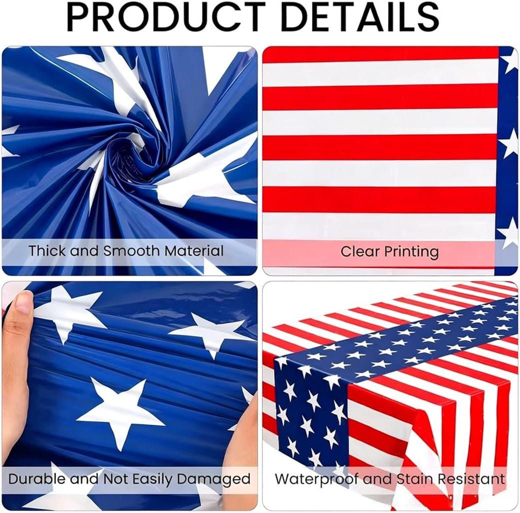 2 Pack Patriotic American Flag Tablecloths 54x108 Inch 250th Anniversary Party Covers