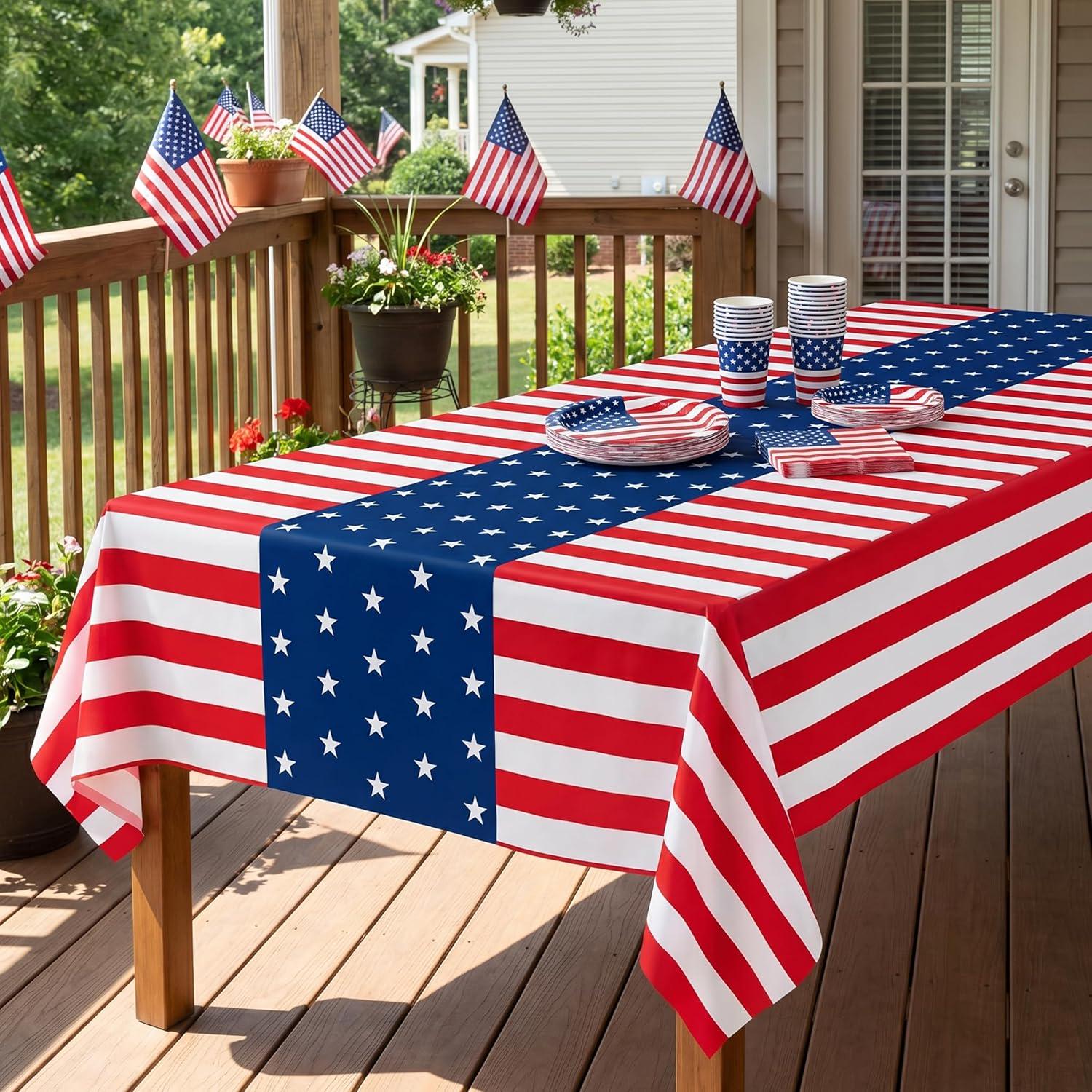 2 Pack Patriotic American Flag Tablecloths 54x108 Inch 250th Anniversary Party Covers