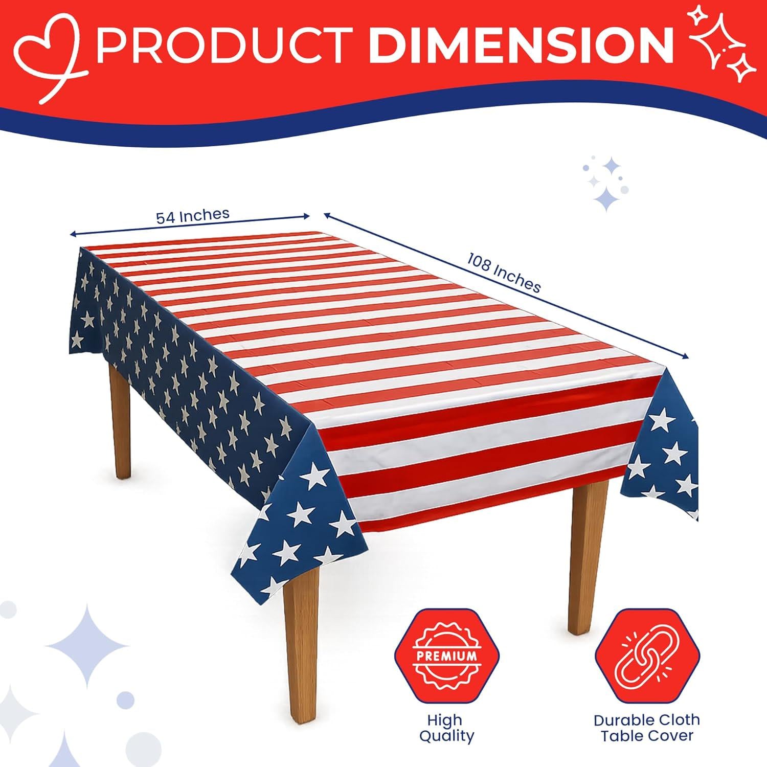 3 Pack American Flag Tablecloths 54x108 Inch Disposable Patriotic Party Table Covers