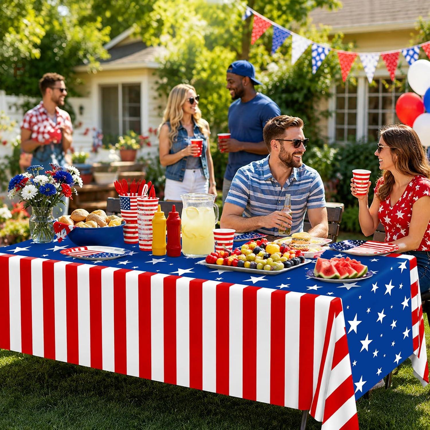 2 Pack Patriotic Tablecloths 54x108 Inch Disposable 4th of July Party Table Covers