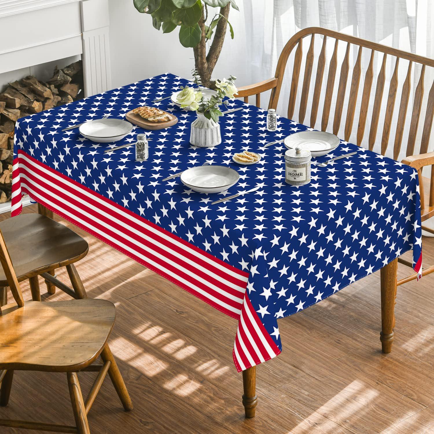60x84 Inch Patriotic American Flag Tablecloth 4th of July Party Table Cover