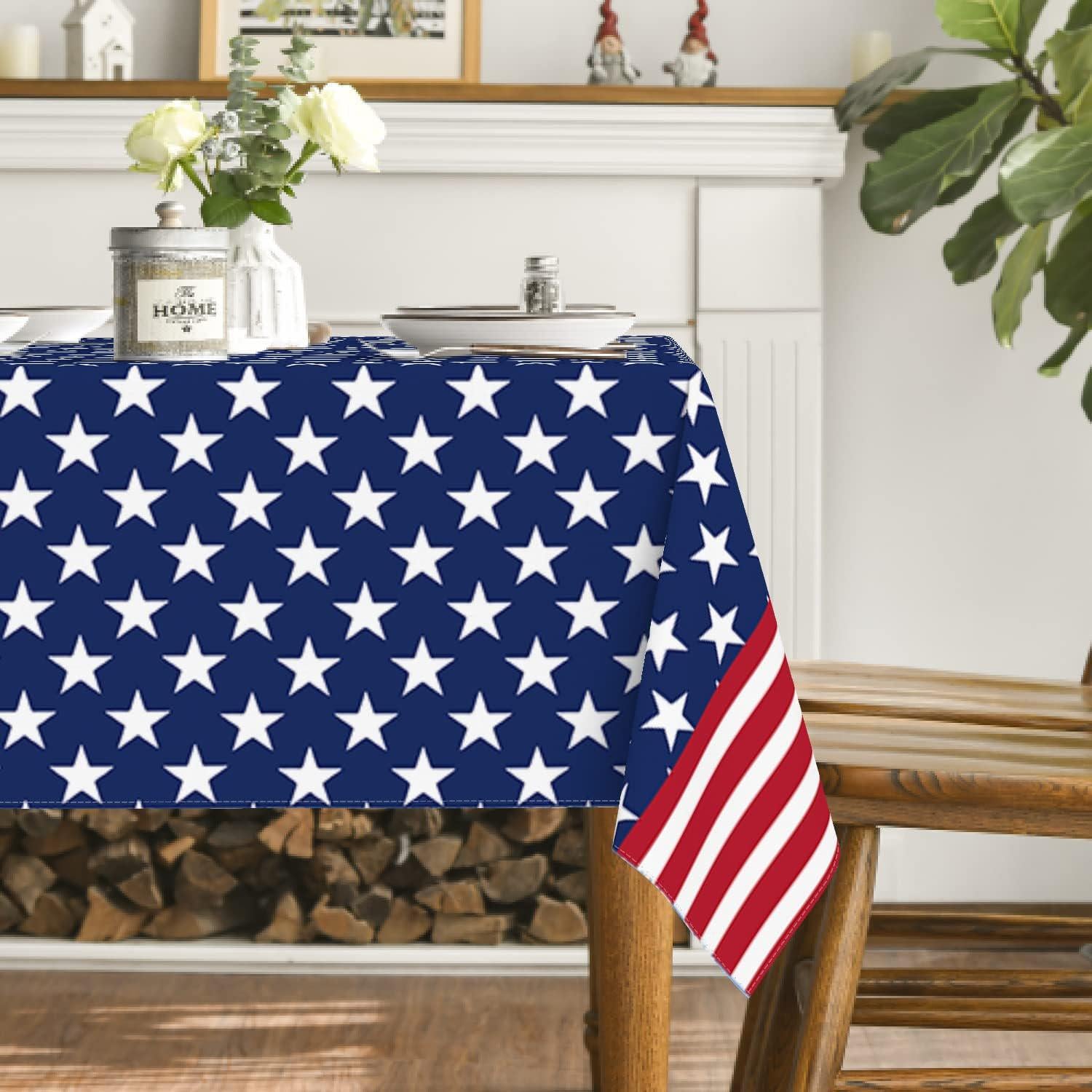 60x84 Inch Patriotic American Flag Tablecloth 4th of July Party Table Cover