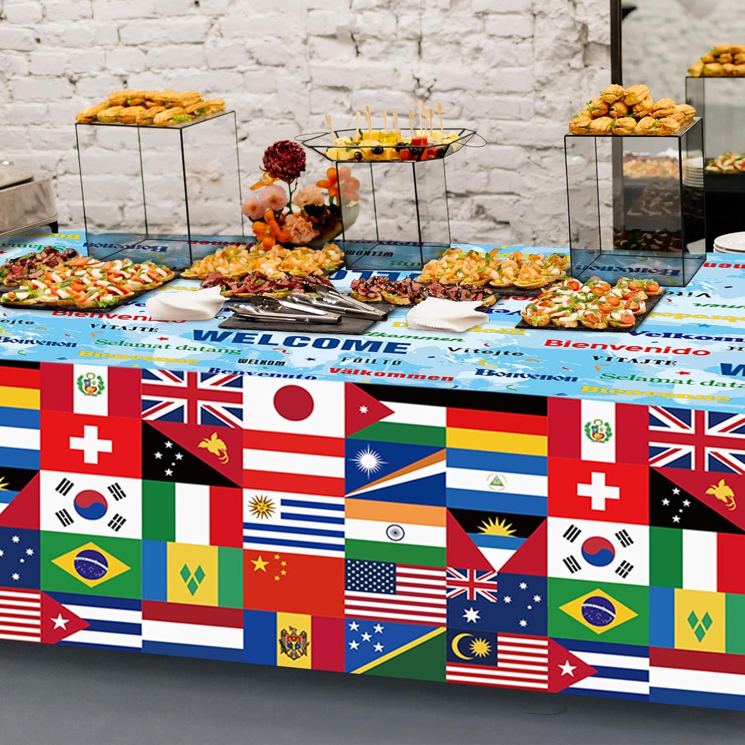 3 Pack International World Flag Tablecloths 108x54 Inch Disposable Sports Party Table Covers