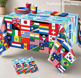 3 Pack International World Flag Tablecloths 108x54 Inch Disposable Sports Party Table Covers