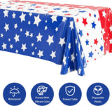 3 Pack Patriotic Stars & Stripes Tablecloths 54x108 Inch Disposable 4th of July Party Covers