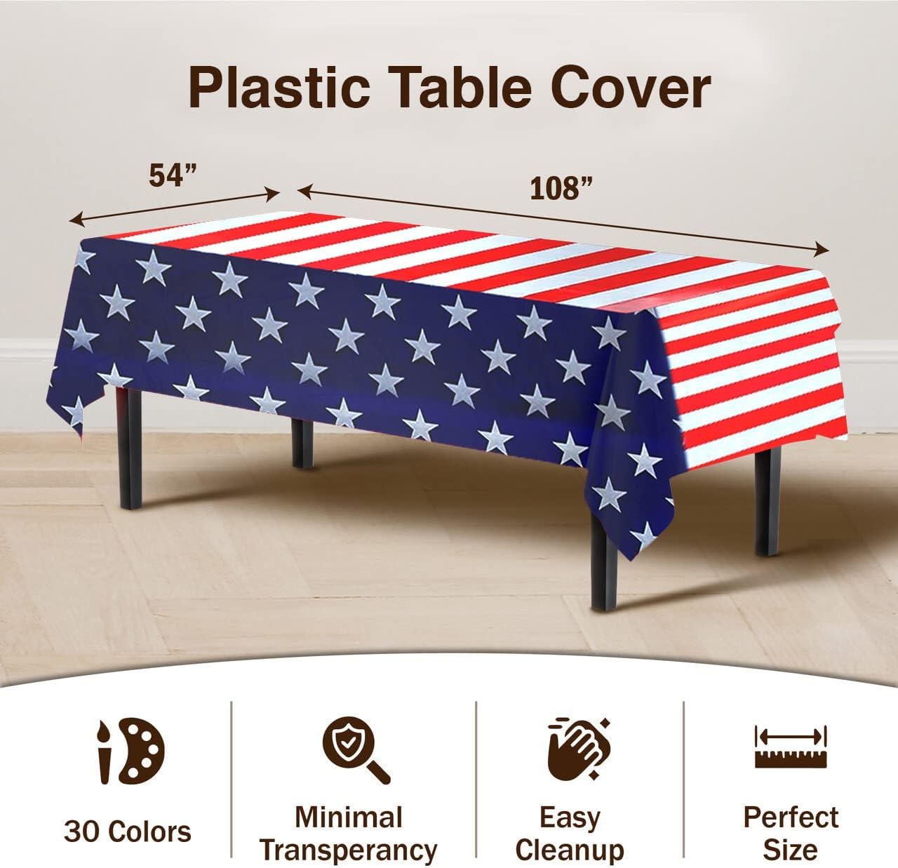 12 Pack Patriotic Tablecloths 54x108 Inch Waterproof Red White Blue Party Table Covers
