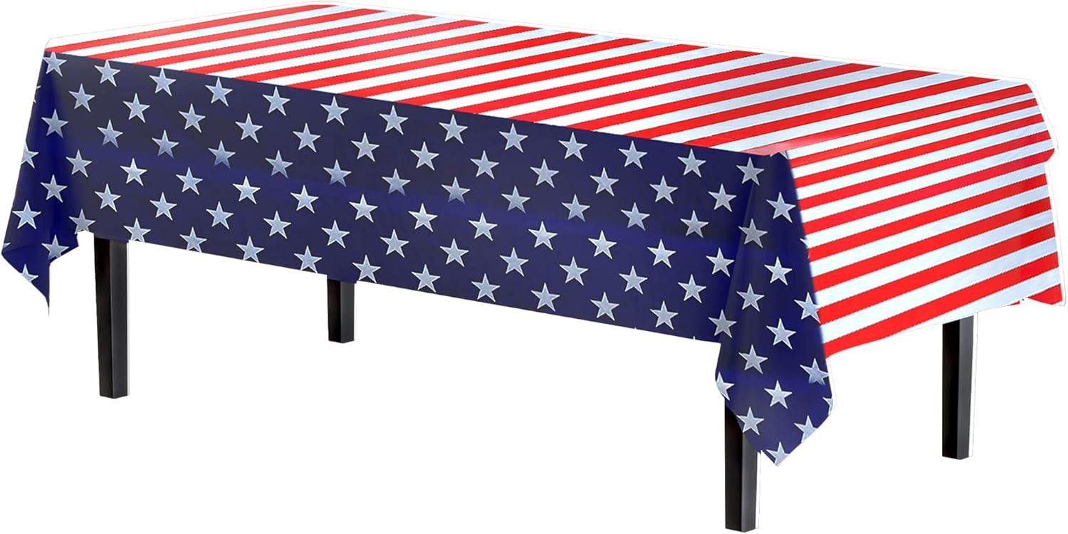 12 Pack Patriotic Tablecloths 54x108 Inch Waterproof Red White Blue Party Table Covers