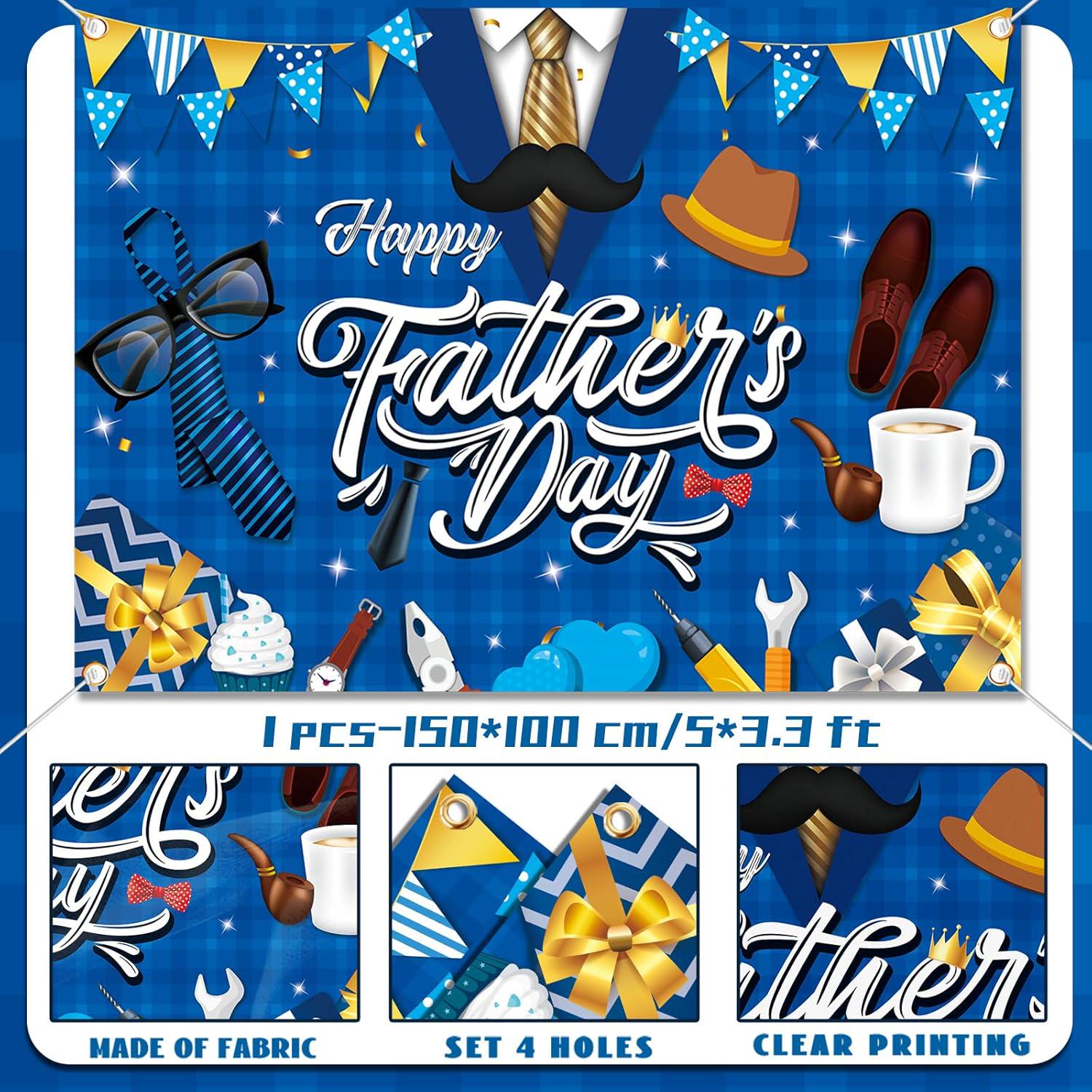 Happy Father's Day Backdrop Blue Shirt Banner Large Photo Booth Decoration for Dad