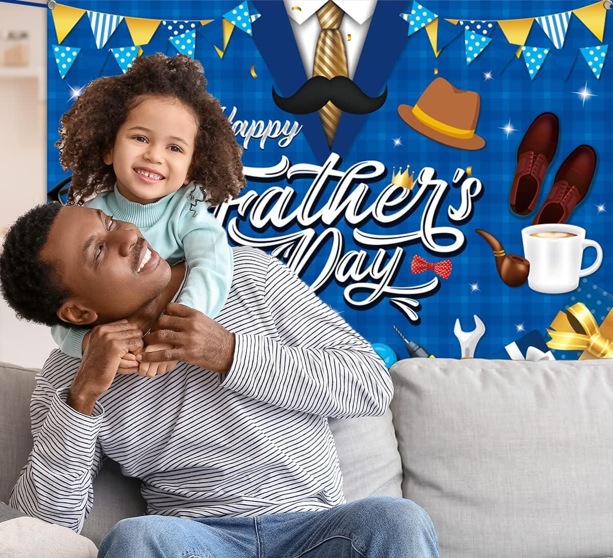 Happy Father's Day Backdrop Blue Shirt Banner Large Photo Booth Decoration for Dad