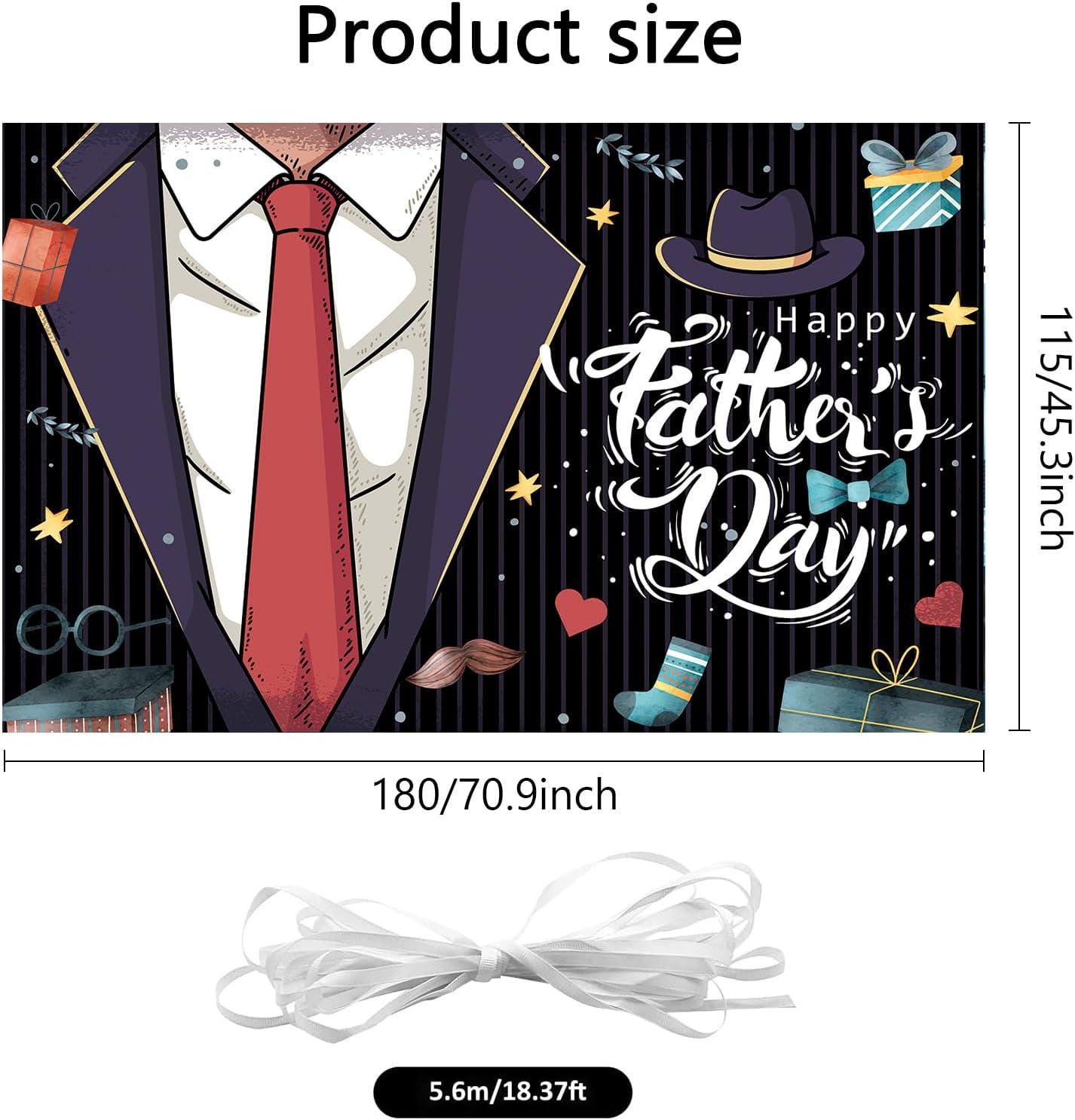 Extra Large Happy Father's Day Backdrop Banner 70.9x45.3 Inch Black Party Decorations