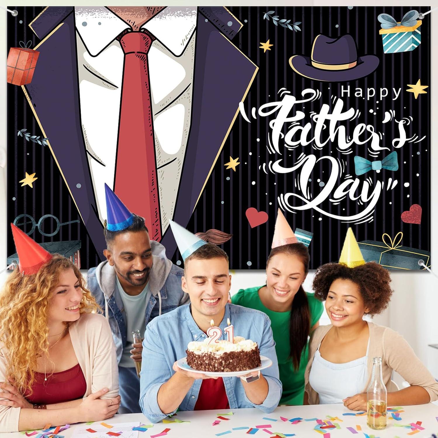 Extra Large Happy Father's Day Backdrop Banner 70.9x45.3 Inch Black Party Decorations