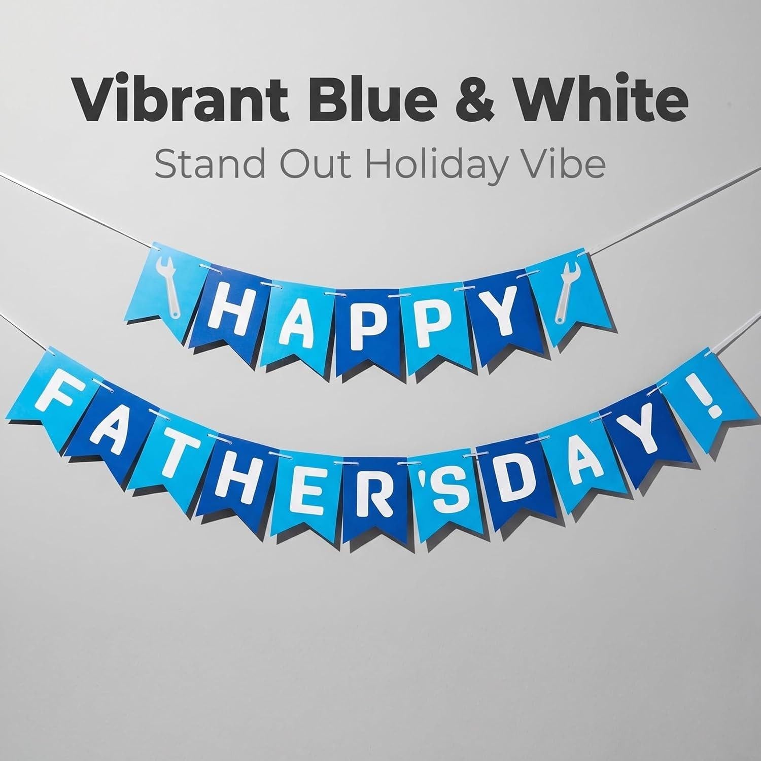 Happy Father's Day Banner Blue Dad Garland with Wrench Design Party Backdrop Decorations