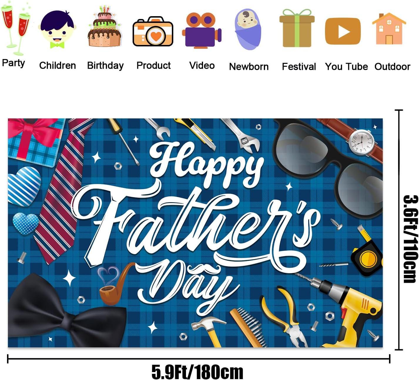 Happy Father's Day Backdrop Banner 72x44 Inch Blue Party Decorations Photo Background
