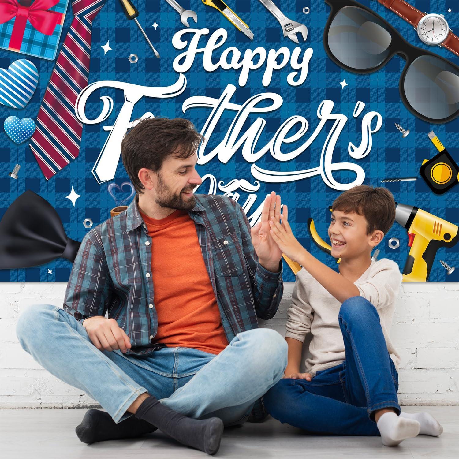 Happy Father's Day Backdrop Banner 72x44 Inch Blue Party Decorations Photo Background