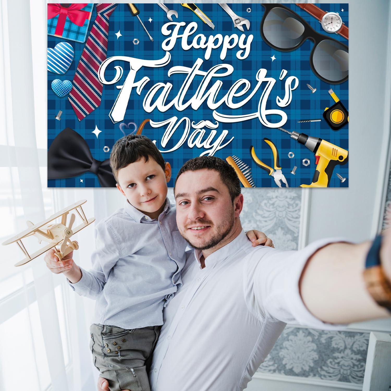Happy Father's Day Backdrop Banner 72x44 Inch Blue Party Decorations Photo Background