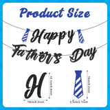 Happy Father's Day Glitter Banner Pre-Strung Black Letter Garland with Blue Tie Decorations