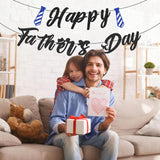 Happy Father's Day Glitter Banner Pre-Strung Black Letter Garland with Blue Tie Decorations
