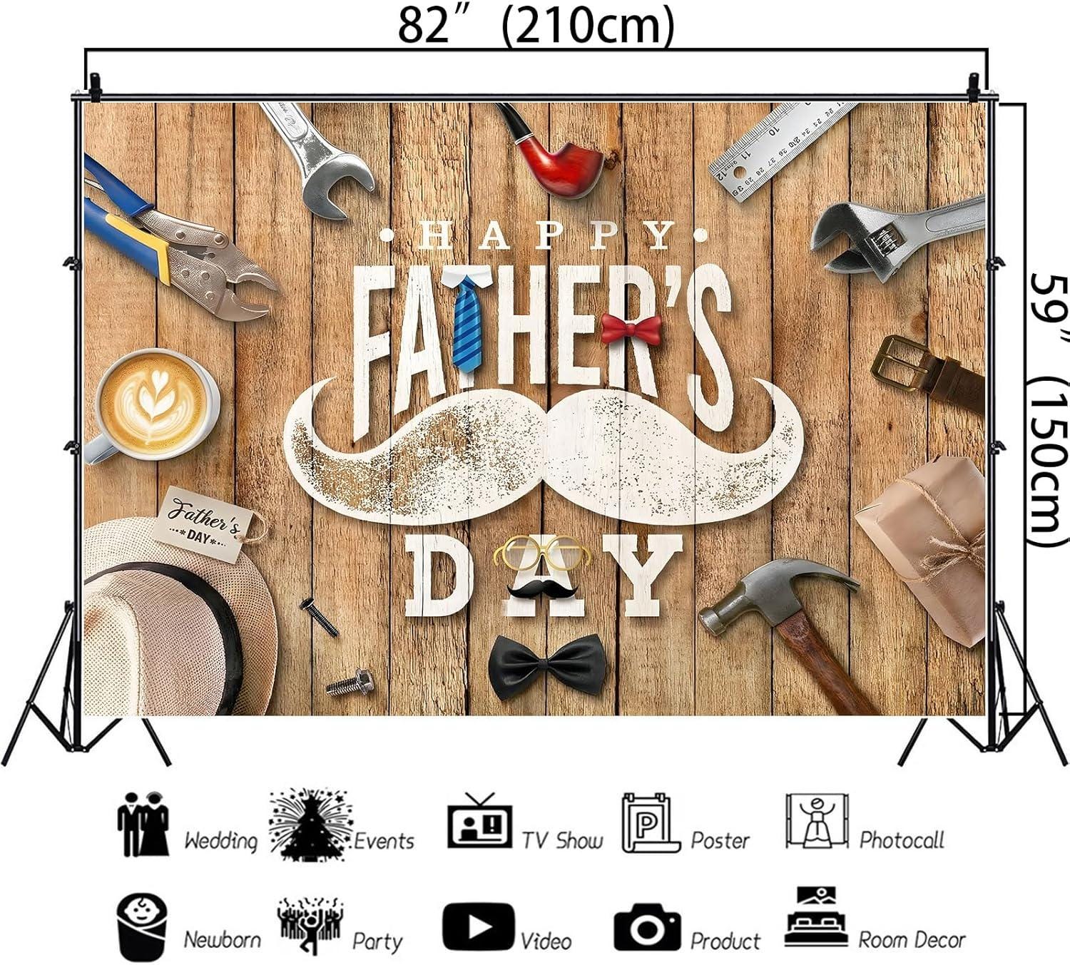7x5FT Rustic Wood Happy Father's Day Backdrop Tools & Tie Theme Photo Banner Decorations