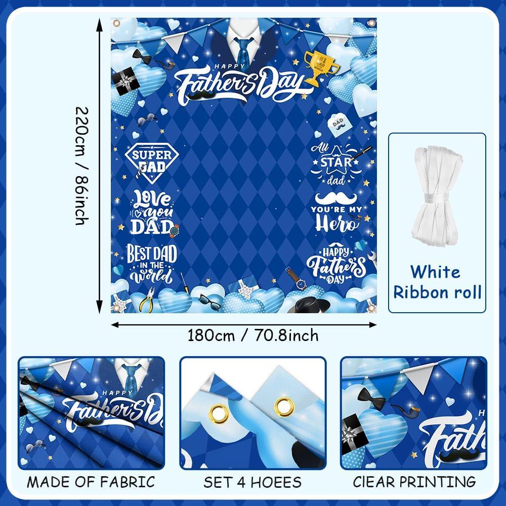 Happy Father's Day Backdrop Banner Blue Tie Photo Booth Background Party Decorations for Dad