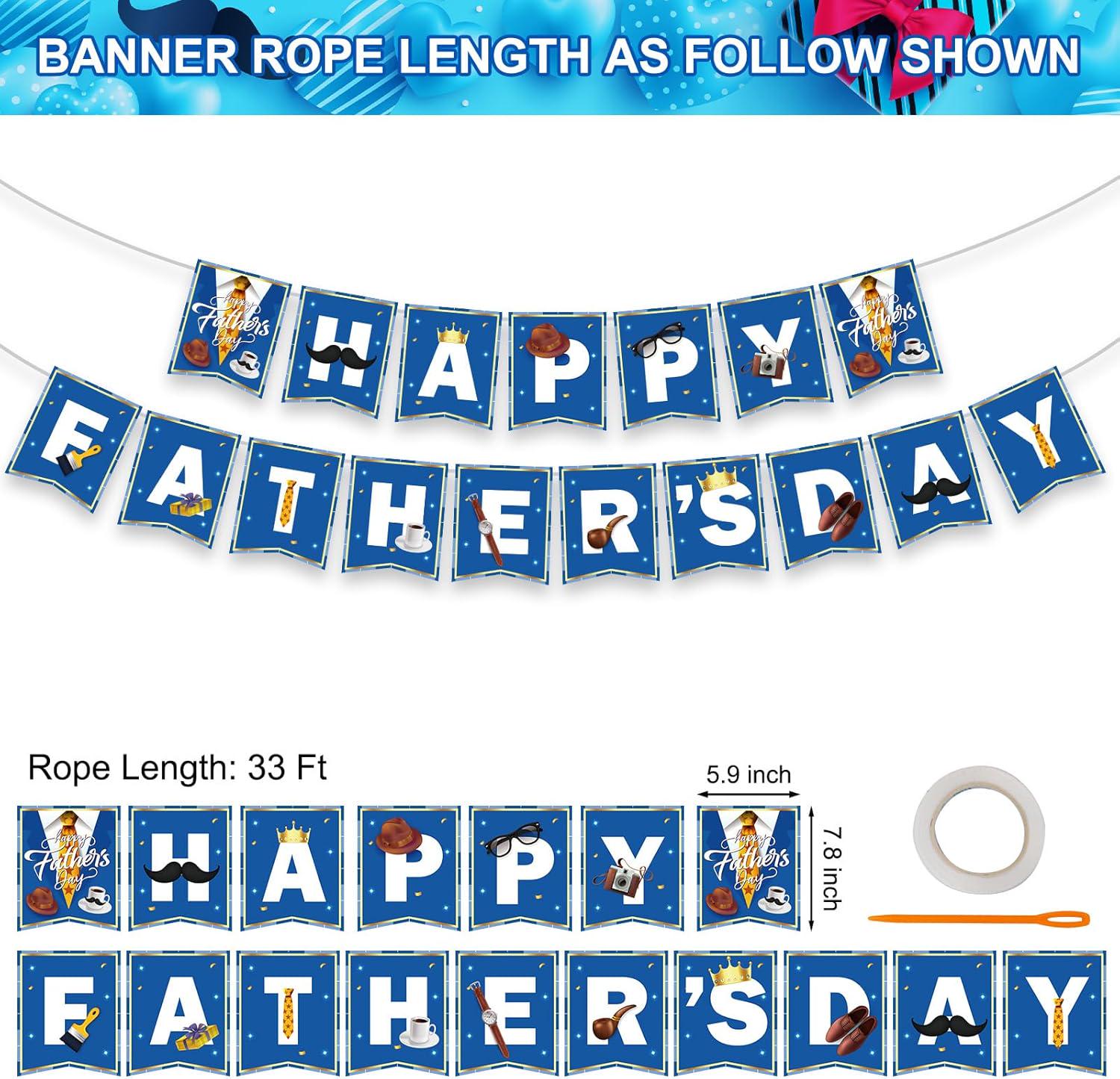 Happy Father's Day Banner Blue Daddy Day Garland Bunting Decorations for Home Office Party