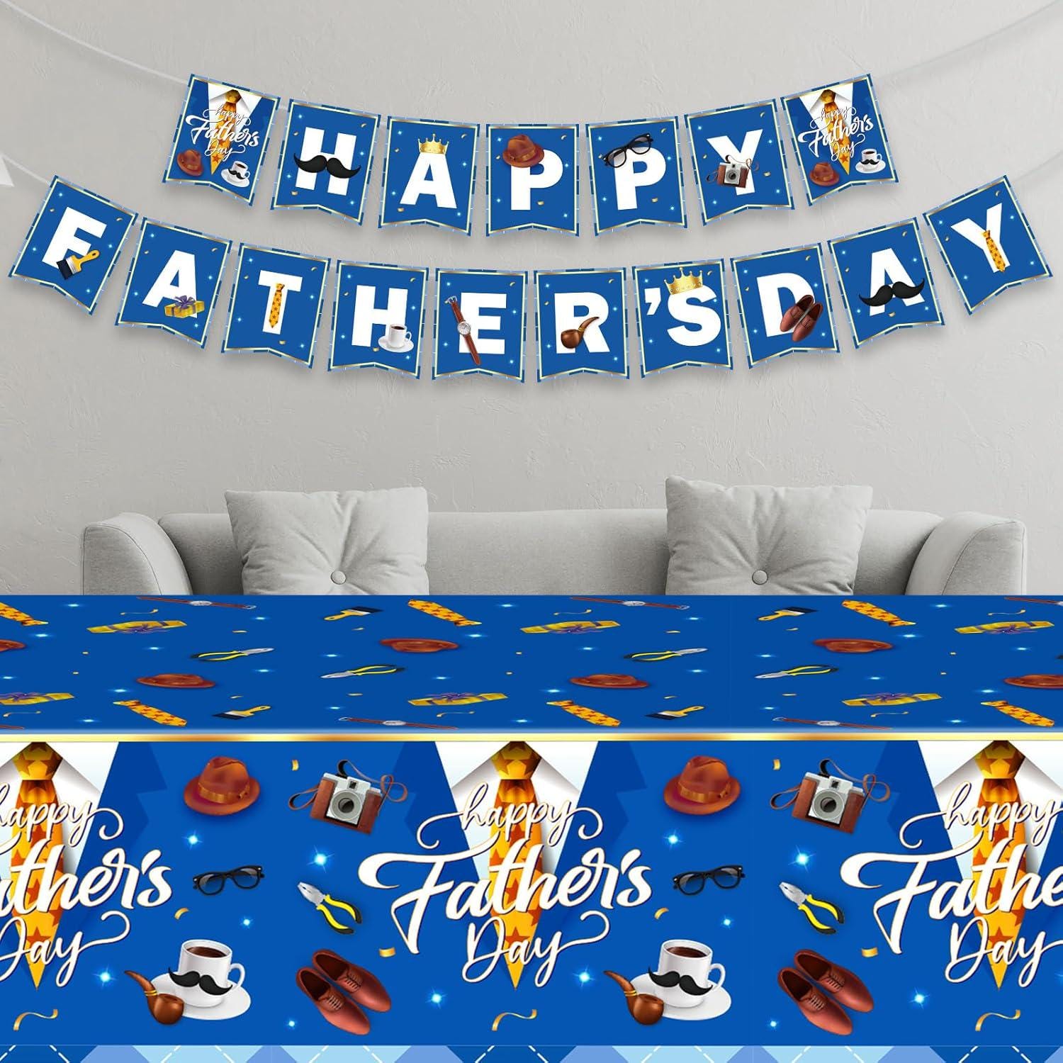 Happy Father's Day Banner Blue Daddy Day Garland Bunting Decorations for Home Office Party