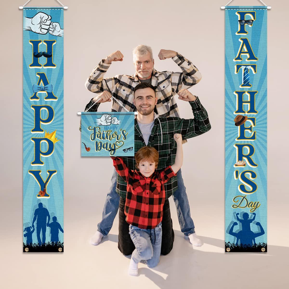 Happy Father's Day Porch Banner Set: Blue "I Love Dad" Door Decorations