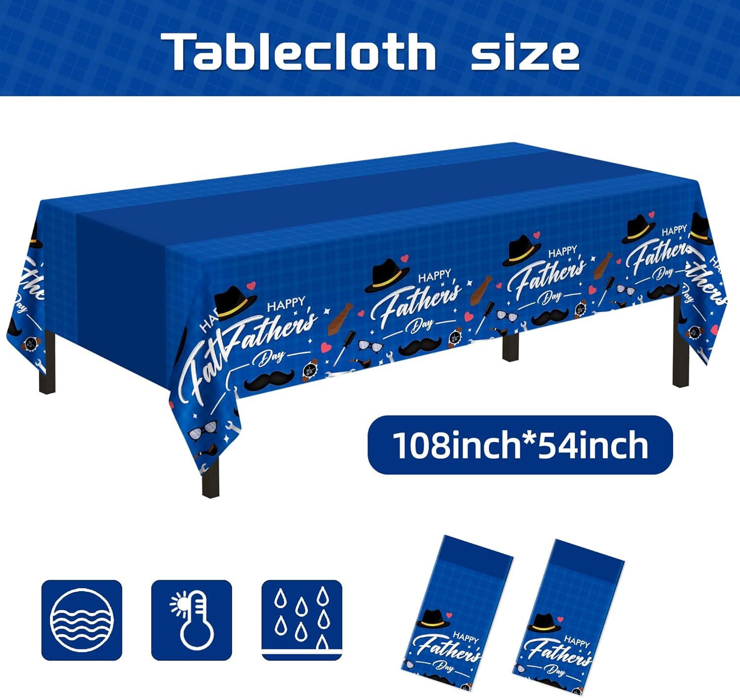 2 Pack Father's Day Tablecloths 54x108 Inch Disposable Plastic Party Table Covers