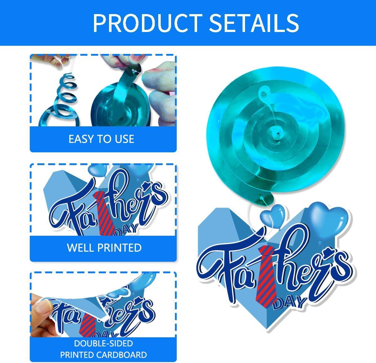 Happy Father's Day Hanging Swirl Decorations with Banner – Party Supplies